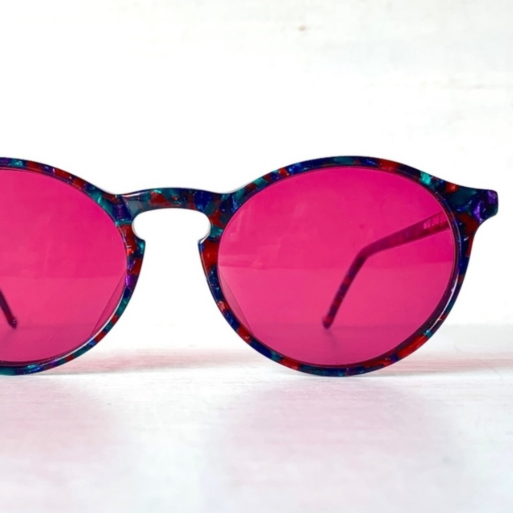 Anglo American Eyewear Jade Red Multi Mosaic Round Eyeglasses Mod 245 MMM 1990's